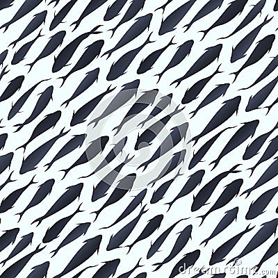 Seamless pattern with fish silhouette swimming Vector Illustration