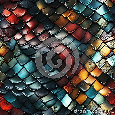 seamless pattern of fish or snake scales with colorful squama on multicolor gradient background Stock Photo