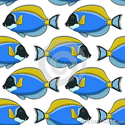 Seamless pattern with fish surgeon. Vector tropical background. Vector Illustration