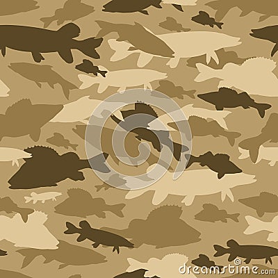 Seamless pattern of fishing camouflage. Khaki camo of freshwater fish Stock Photo