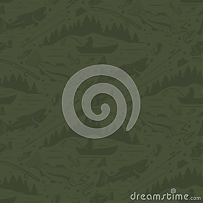 Seamless pattern for fishing fish,fishman,lure,rod a Vector Illustration