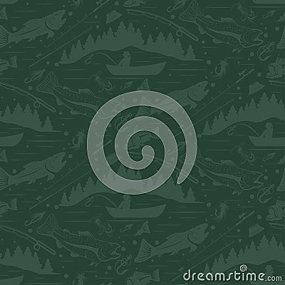 Seamless pattern for fishing theme. fish,fishman,lure,rod a Vector Illustration