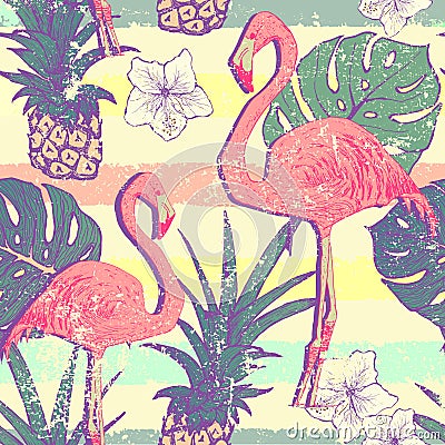 Seamless pattern with flamingo birds Vector Illustration