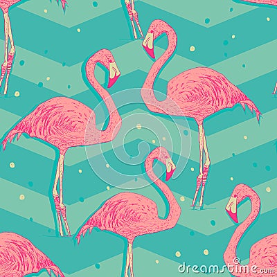 Seamless pattern with flamingo birds Vector Illustration