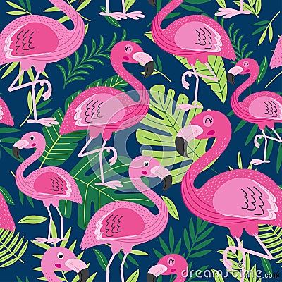 Seamless pattern with flamingo Vector Illustration