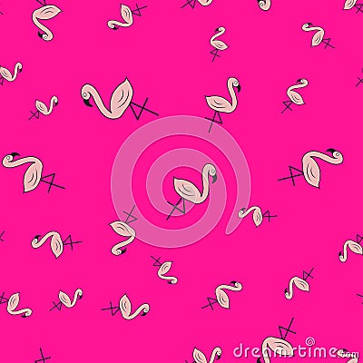 Seamless pattern from flamingos in cartoon style Cartoon Illustration