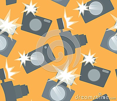 Seamless pattern with flat cameras with flash. Vector Illustration