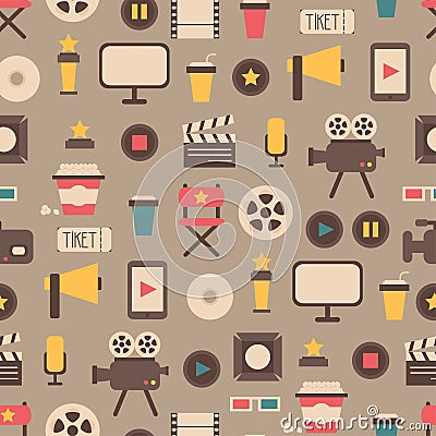 Seamless pattern of flat colorful movie design Vector Illustration