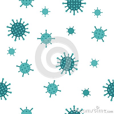 Seamless pattern with flat illustration of novel Coronavirus 2019-nCoV COVID-19 on white background Vector Illustration