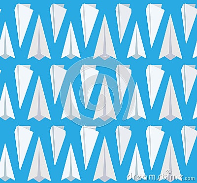 Seamless pattern of flat paper airplanes on blue background. Letters and mail. Transportation of correspondence by air. Vector Vector Illustration