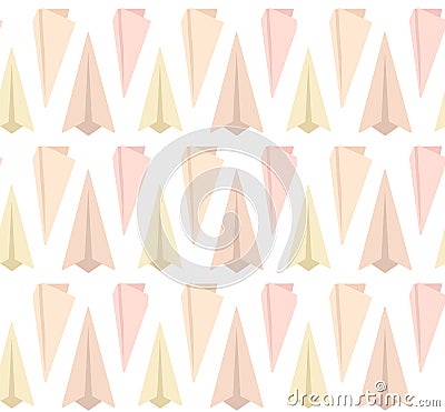 Seamless pattern of flat paper airplanes on white background in row. Transportation of correspondence and letters by air. Vector Vector Illustration