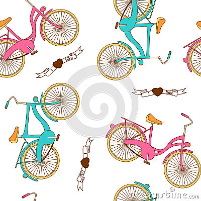 Seamless pattern with flat retro bicycle for boy and girl Vector Illustration