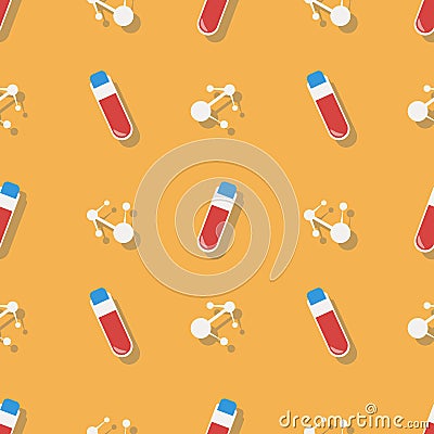 Seamless pattern in a flat style with Blood Test Tube Vector Illustration