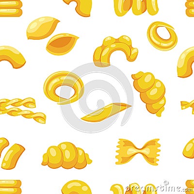 Seamless pattern. Flat various macaroni. Vector illustration on white background Cartoon Illustration