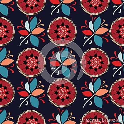 Seamless pattern floral ethnic bloom motif persian style. Hand drawn folk art flower textile. Modern leaves home decor. Stock Photo
