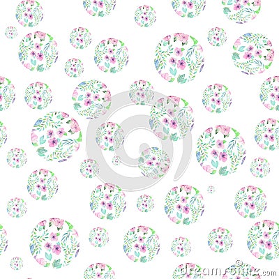 Seamless pattern of floral watercolor circles Stock Photo