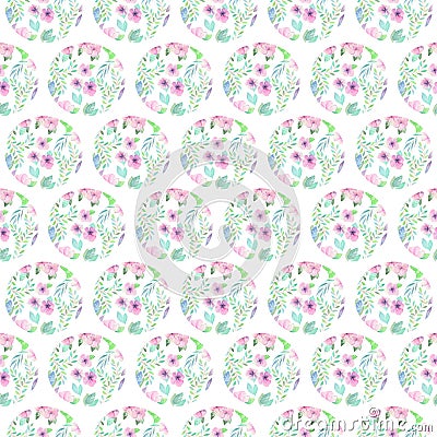 Seamless pattern of floral watercolor circles Stock Photo