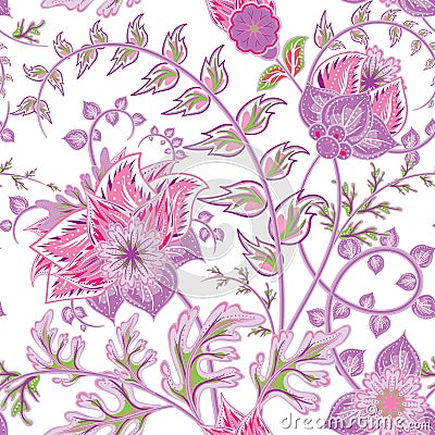 Seamless pattern with flower. Beautiful bright flowers. Romantic hand draw vector seamless pattern. Vector Illustration