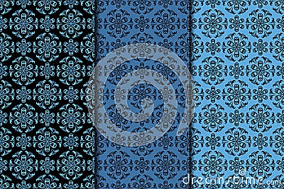 Seamless pattern with flower element. Black and blue collection Vector Illustration