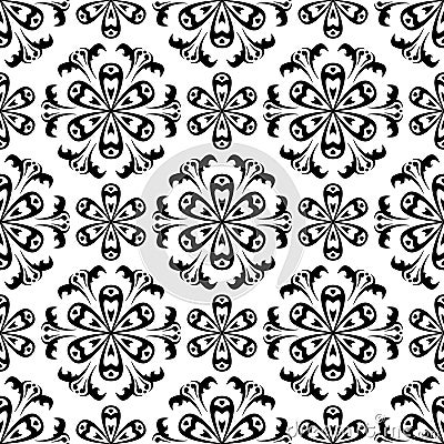 Seamless pattern with flower element. Black and white abstract wallpaper Vector Illustration