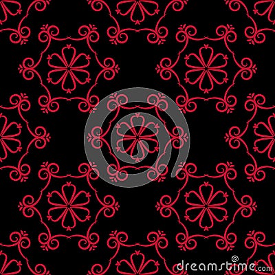 Seamless pattern with flower element. Red and black abstract wallpaper Vector Illustration