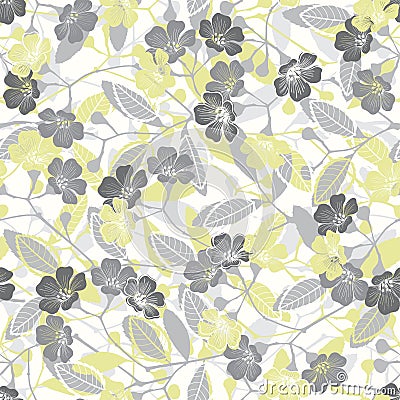 Seamless pattern with flowering branches. Vector hand-drawn ill Cartoon Illustration