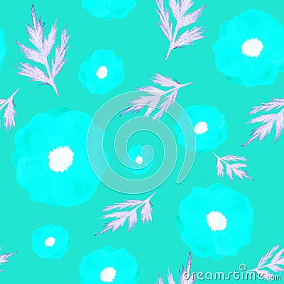 Seamless pattern flowers on blue background. hand painted watercolor. for design, textiles, print Stock Photo