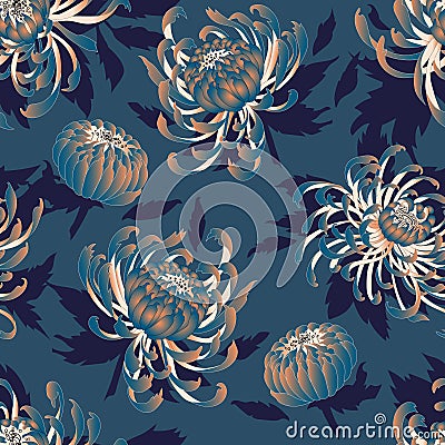 seamless pattern with flowers chrysanthemum pion dahlia Stock Photo