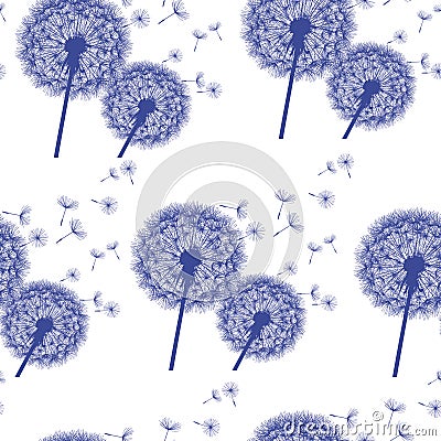 Seamless pattern with flowers dandelions blue over Vector Illustration