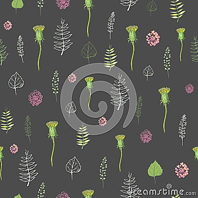 Seamless pattern of flowers on a dark background Stock Photo