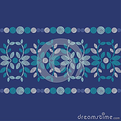Seamless pattern with flowers with imitation embroidery. The spring border. Boho style. Cartoon Illustration