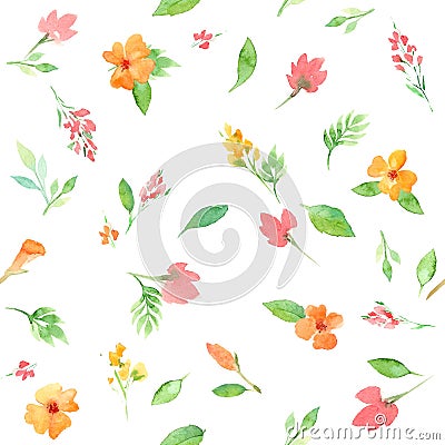 Seamless pattern with flowers and leaves. Watercolor hand drawn background. floral pattern for wallpaper or fabric. Stock Photo