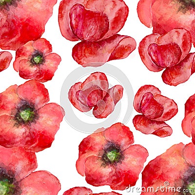 Seamless pattern with flowers poppies watercolor Stock Photo