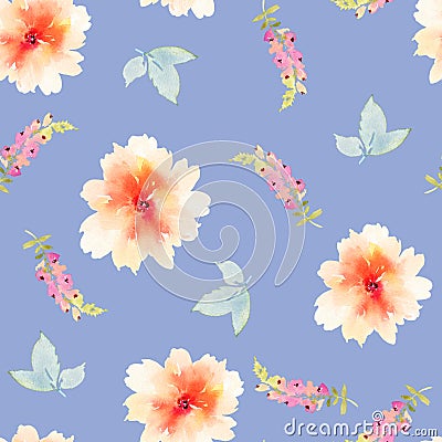 Seamless pattern with flowers watercolor Stock Photo