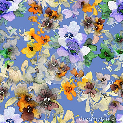 Seamless pattern with flowers watercolor Stock Photo