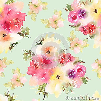 Seamless pattern with flowers watercolor Stock Photo