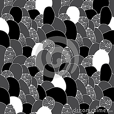 Seamless pattern with flowing abstract figures. Monochrome series Vector Illustration
