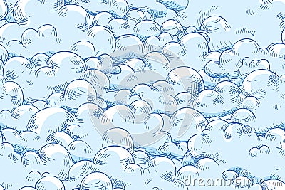 Seamless pattern with fluffy clouds. Repetitive background with soap foam or curly cumulus for wrapping or textile Vector Illustration