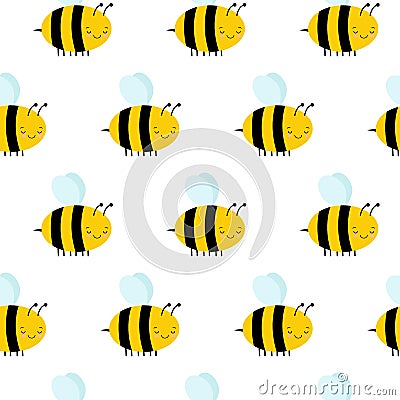 Seamless Pattern with Flying Bees on a White Background Stock Photo