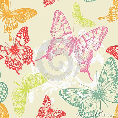 Seamless pattern with flying butterflies Vector Illustration