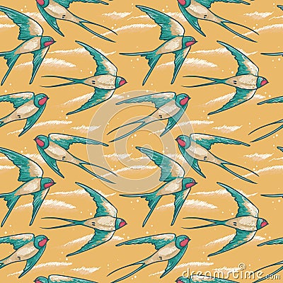 Seamless pattern with flying swallows Vector Illustration