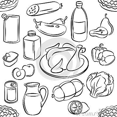 Seamless pattern of food. Freehand doodles food. Sketchy vector Vector Illustration