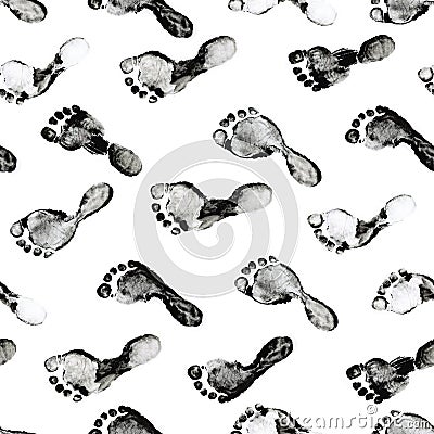 Seamless pattern with footprints of children`s feet on a white b Stock Photo