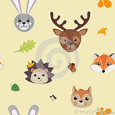 Seamless pattern with forest animals. Vector Illustration
