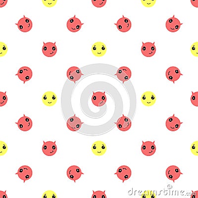 Seamless pattern in the form of rhombuses with evil and happy smiles Cartoon Illustration