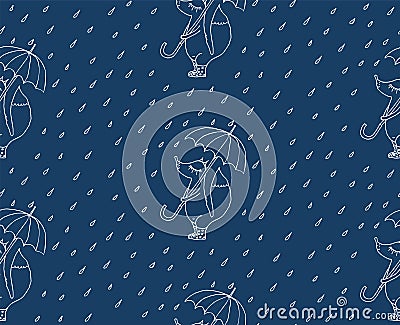Seamless pattern with foxes and rain. Vector Illustration