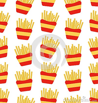 Seamless Pattern of French Fries Boxes of Takeaway. Fast Food Background Vector Illustration