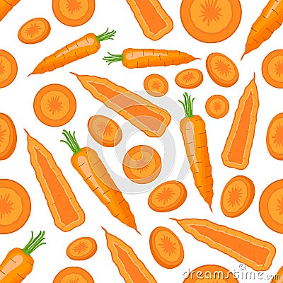 Seamless pattern of fresh carrots. Vegetable natural product. Flat style. Vector Illustration