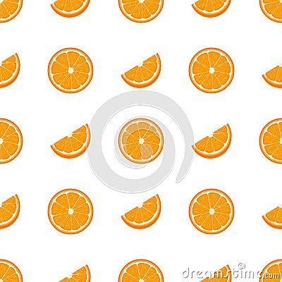 Seamless pattern with fresh half and cut slice orange fruit on white background. Tangerine. Organic fruit. Cartoon style. Vector Vector Illustration