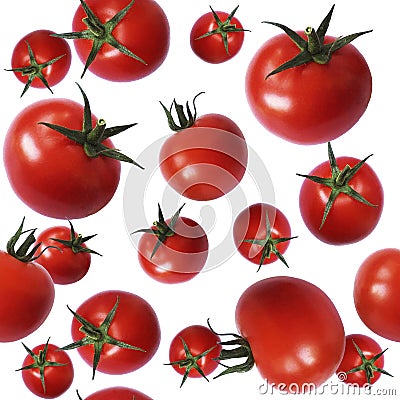 Seamless pattern of fresh organic cherry tomatoes isolated on white background. Stock Photo